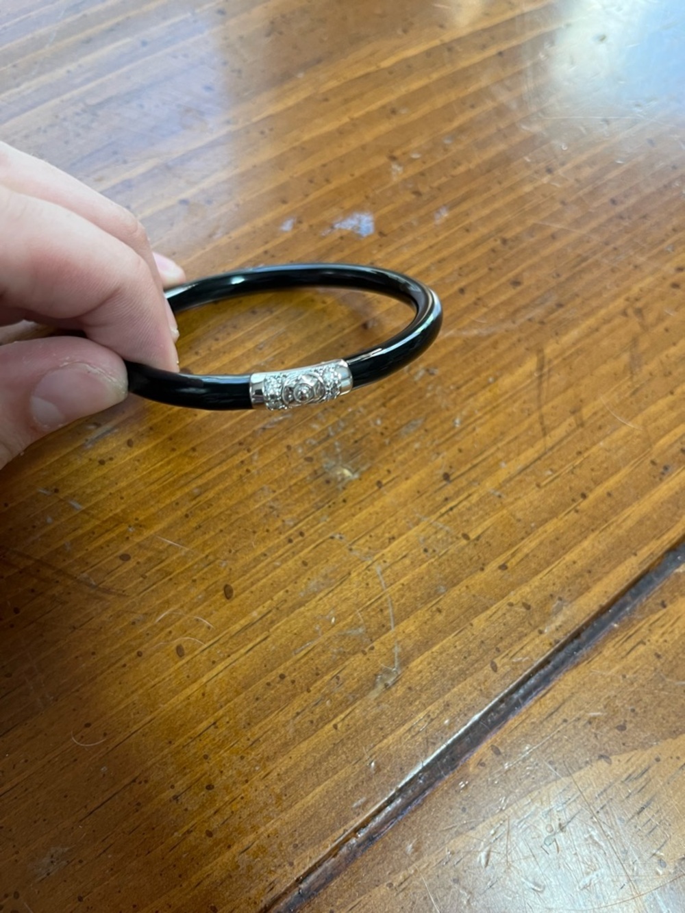 Black BuDhaGirl Three Kings All Weather Bangle with Silver Accent Size Medium